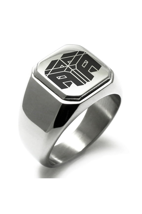 Stainless Steel Letter A Initial 3D Cube Box Monogram Engraved Engraved Square Flat Top Biker Style Polished Signet Ring