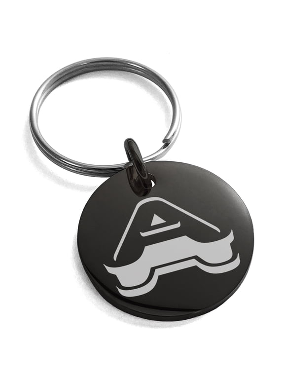 Stainless Steel Letter A Initial 3D Monogram Engraved Small Medallion Circle Charm Keychain Keyring