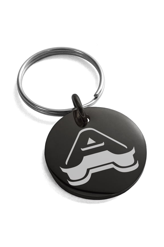 Stainless Steel Letter A Initial 3D Monogram Engraved Small Medallion Circle Charm Keychain Keyring