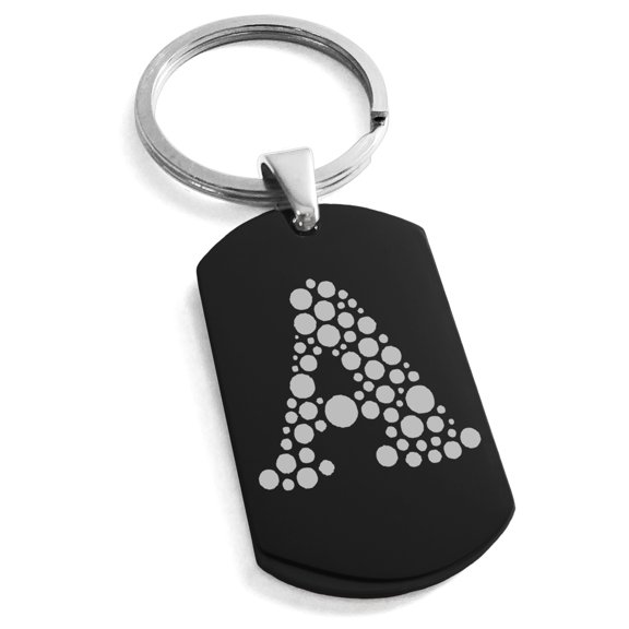 Stainless Steel Letter A Initial Dotted Monogram Engraved Engraved Dog Tag Keychain Keyring