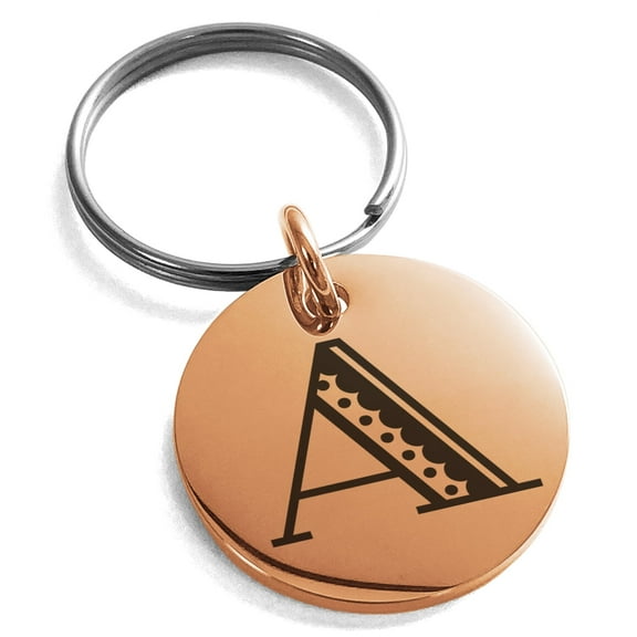 Stainless Steel Letter A Initial Metro Retro Monogram Engraved Small Medallion Circle Charm Keychain Keyring