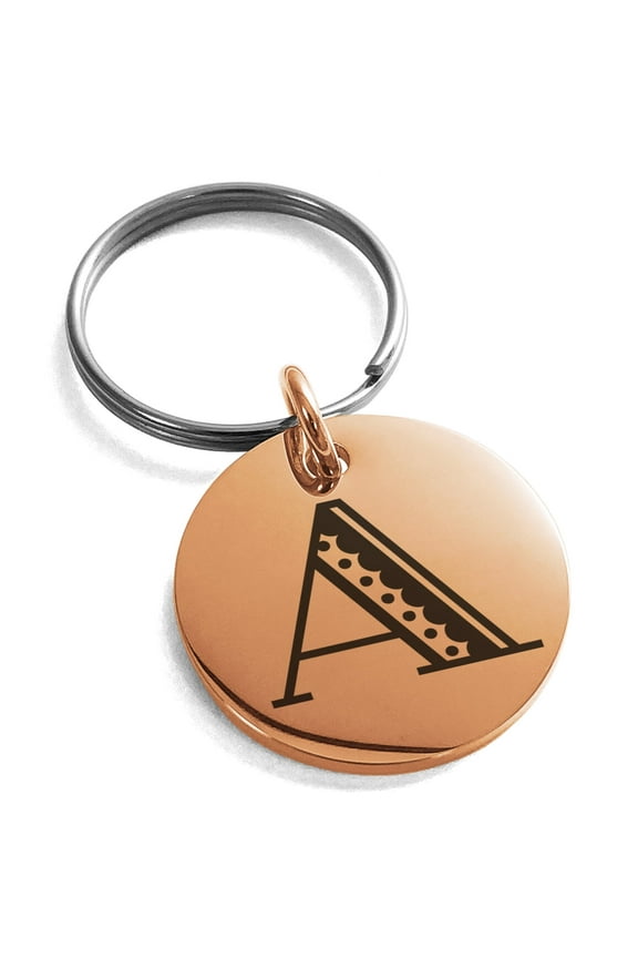 Stainless Steel Letter A Initial Metro Retro Monogram Engraved Small Medallion Circle Charm Keychain Keyring