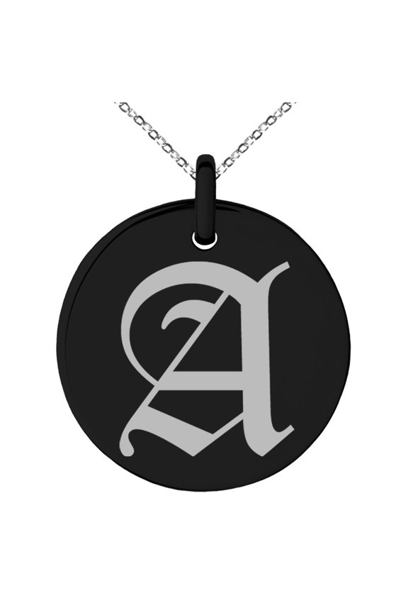Stainless Steel Letter A Initial Old English Monogram Engraved Small Medallion Circle Charm Pendant Necklace