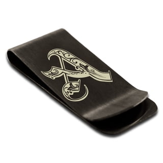 Stainless Steel Letter A Initial Royal Monogram Engraved Engraved Money Clip Credit Card Holder