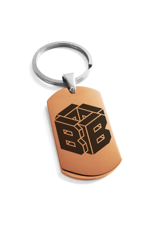 Stainless Steel Letter B Initial 3D Cube Box Monogram Engraved Engraved Dog Tag Keychain Keyring