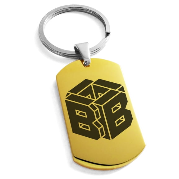 Stainless Steel Letter B Initial 3D Cube Box Monogram Engraved Engraved Dog Tag Keychain Keyring