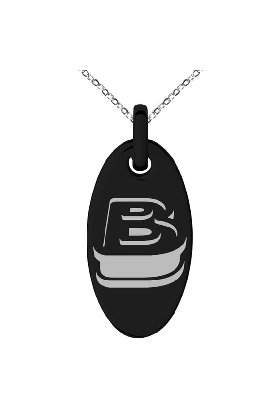 Stainless Steel Letter B Initial 3D Monogram Engraved Small Oval Charm Pendant Necklace