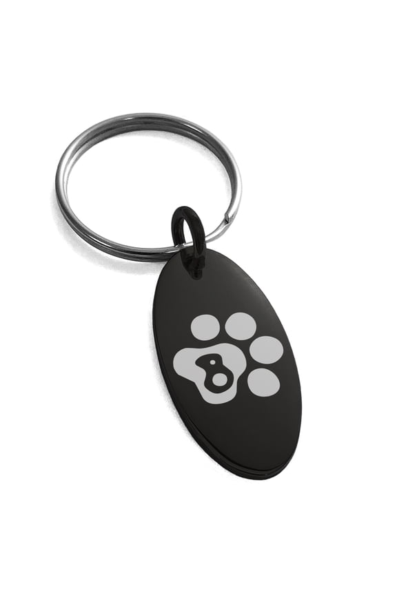 Stainless Steel Letter B Initial Cat Dog Paws Monogram Engraved Small Oval Charm Keychain Keyring