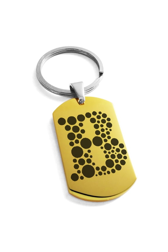 Stainless Steel Letter B Initial Dotted Monogram Engraved Engraved Dog Tag Keychain Keyring