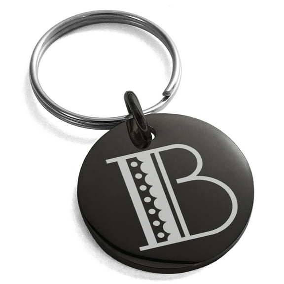 Stainless Steel Letter B Initial Metro Retro Monogram Engraved Small Medallion Circle Charm Keychain Keyring