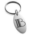 thumbnail image 1 of Stainless Steel Letter B Initial Metro Retro Monogram Engraved Small Oval Charm Keychain Keyring, 1 of 1