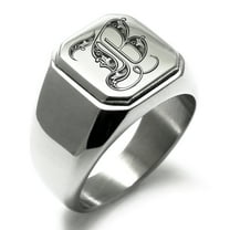 Stainless Steel Letter B Initial Royal Monogram Engraved Engraved Square Flat Top Biker Style Polished Signet Ring