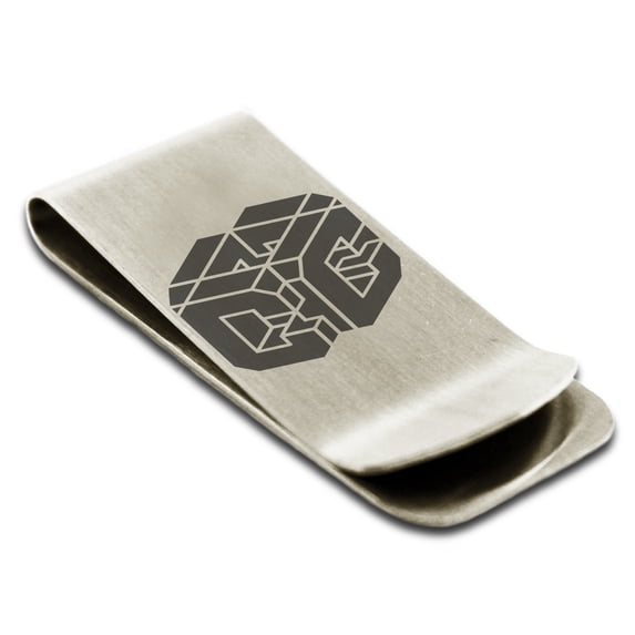 Stainless Steel Letter C Initial 3D Cube Box Monogram Engraved Engraved Money Clip Credit Card Holder