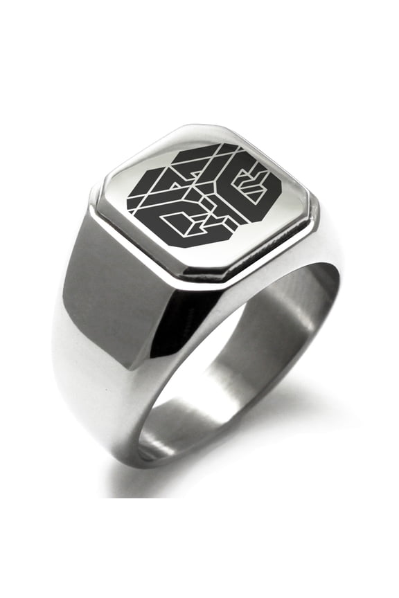 Stainless Steel Letter C Initial 3D Cube Box Monogram Engraved Square Flat Top Biker Style Polished Signet Ring
