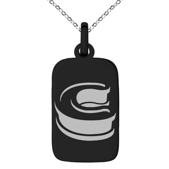 Stainless Steel Letter C Initial 3D Monogram Engraved Small Rectangle Dog Tag Charm Pendant Necklace