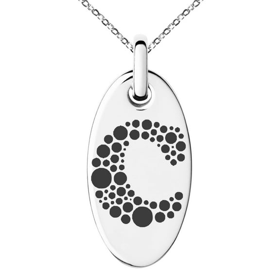 Stainless Steel Letter C Initial Dotted Monogram Engraved Small Oval Charm Pendant Necklace