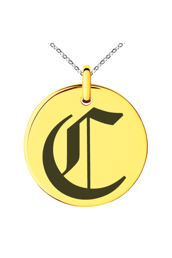 Stainless Steel Letter C Initial Old English Monogram Engraved Small Medallion Circle Charm Pendant Necklace