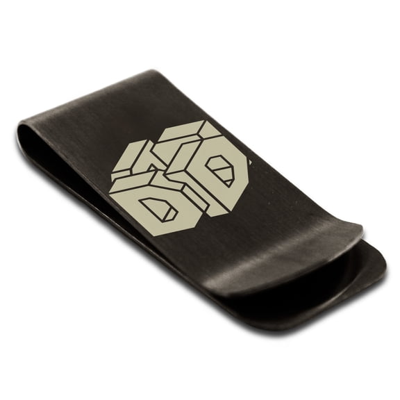 Tioneer Stainless Steel Letter D Initial 3D Cube Box Monogram Engraved Engraved Money Clip Credit Card Holder