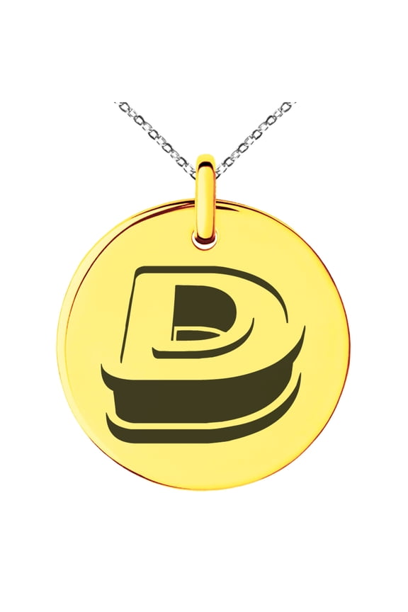 Stainless Steel Letter D Initial 3D Monogram Engraved Small Medallion Circle Charm Pendant Necklace