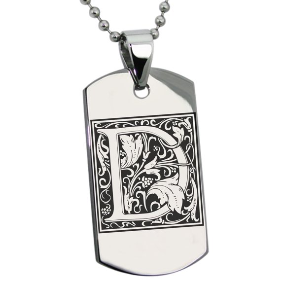Tioneer Stainless Steel Letter D Initial Floral Box Monogram Engraved Engraved Dog Tag Pendant Necklace