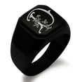 thumbnail image 1 of Tioneer Stainless Steel Letter D Initial Floral Monogram Engraved Square Flat Top Biker Style Polished Signet Ring, 1 of 1