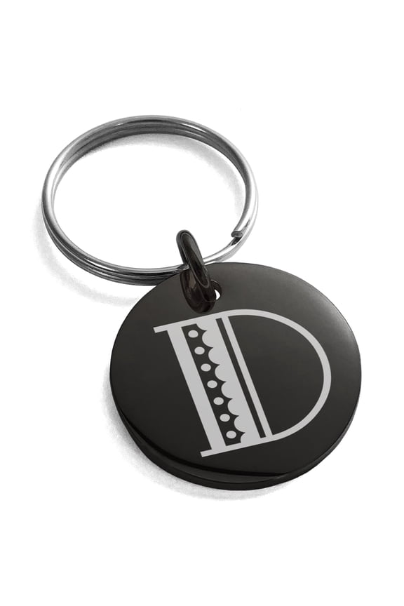 Stainless Steel Letter D Initial Metro Retro Monogram Engraved Small Medallion Circle Charm Keychain Keyring