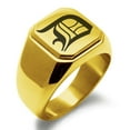 thumbnail image 1 of Stainless Steel Letter D Initial Old English Monogram Engraved Engraved Square Flat Top Biker Style Polished Signet Ring, 1 of 1