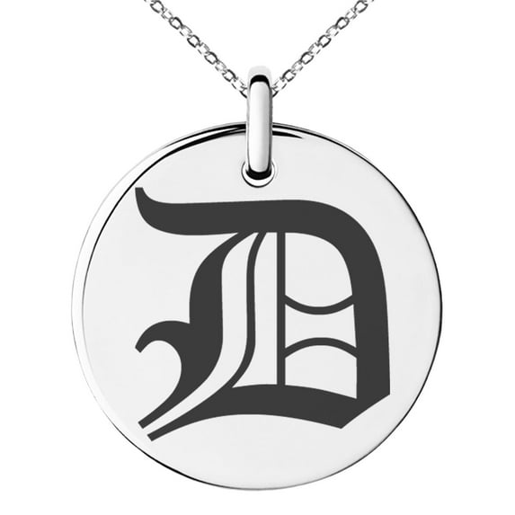 Tioneer Stainless Steel Letter D Initial Old English Monogram Engraved Small Medallion Circle Charm Pendant Necklace