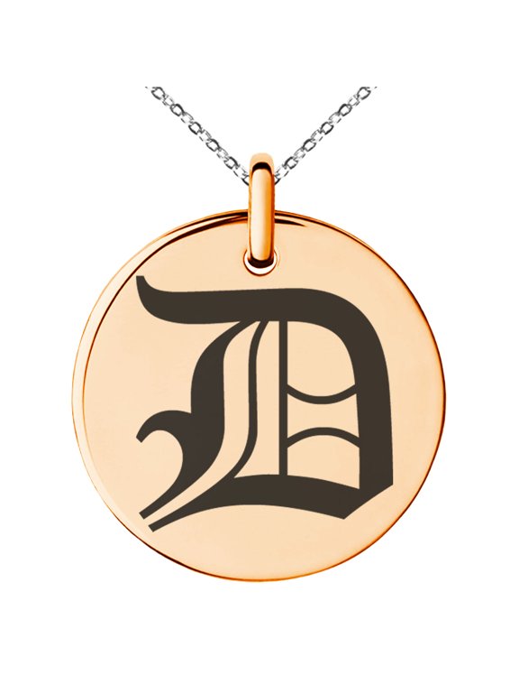 Stainless Steel Letter D Initial Old English Monogram Engraved Small Medallion Circle Charm Pendant Necklace