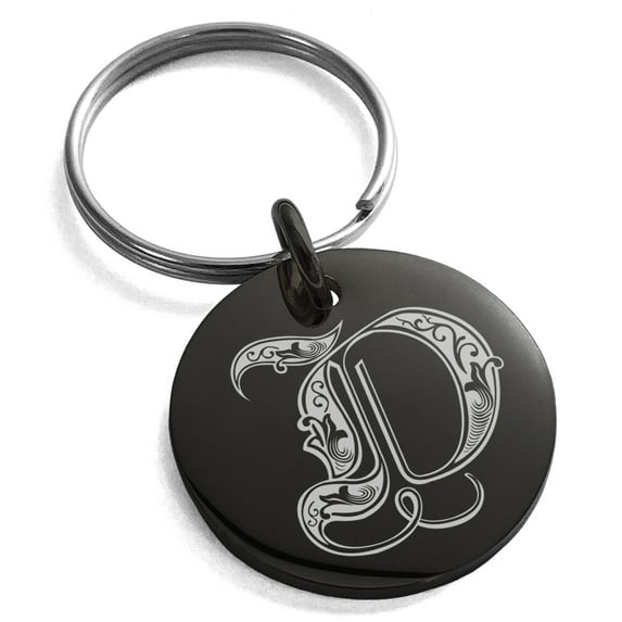 Stainless Steel Letter D Initial Royal Monogram Engraved Small Medallion Circle Charm Keychain Keyring