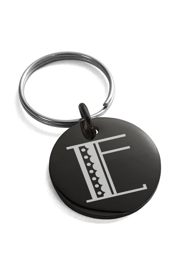Stainless Steel Letter E Initial Metro Retro Monogram Engraved Small Medallion Circle Charm Keychain Keyring