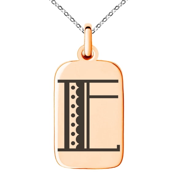 Stainless Steel Letter E Initial Metro Retro Monogram Engraved Small Rectangle Dog Tag Charm Pendant Necklace