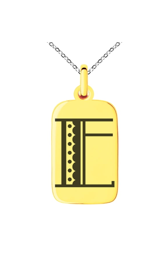Stainless Steel Letter E Initial Metro Retro Monogram Engraved Small Rectangle Dog Tag Charm Pendant Necklace