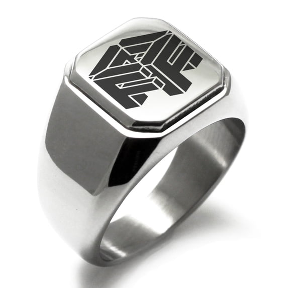 Tioneer Stainless Steel Letter F Initial 3D Cube Box Monogram Engraved Square Flat Top Biker Style Polished Signet Ring
