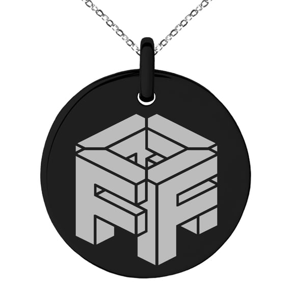 Tioneer Stainless Steel Letter F Initial 3D Cube Box Monogram Engraved Small Medallion Circle Charm Pendant Necklace