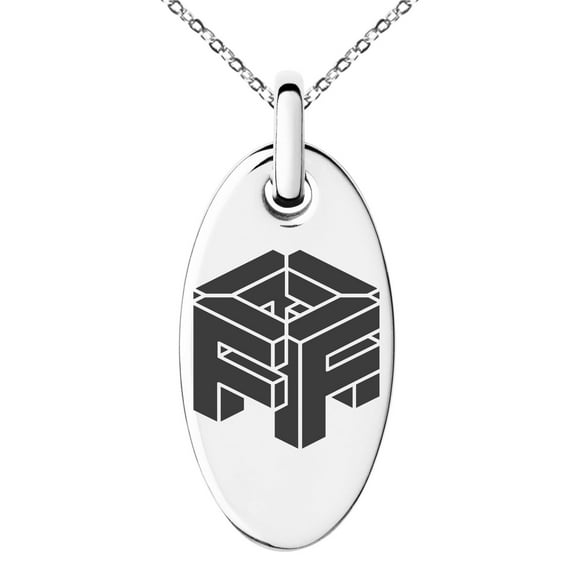 Tioneer Stainless Steel Letter F Initial 3D Cube Box Monogram Engraved Small Oval Charm Pendant Necklace