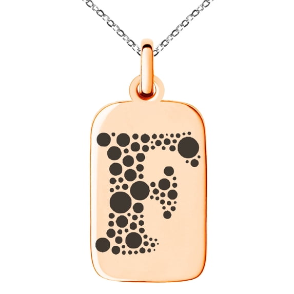 Tioneer Stainless Steel Letter F Initial Dotted Monogram Engraved Small Rectangle Dog Tag Charm Pendant Necklace