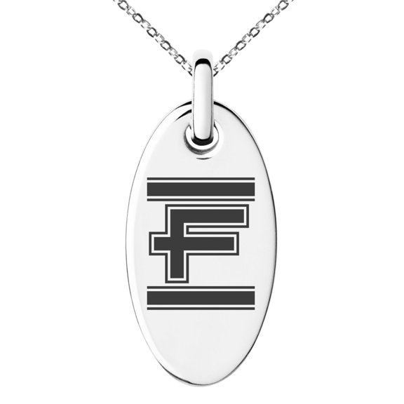 Stainless Steel Letter F Initial Empire Monogram Engraved Small Oval Charm Pendant Necklace