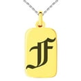 thumbnail image 1 of Tioneer Stainless Steel Letter F Initial Old English Monogram Engraved Small Rectangle Dog Tag Charm Pendant Necklace, 1 of 1