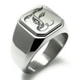 thumbnail image 1 of Stainless Steel Letter F Initial Royal Monogram Engraved Engraved Square Flat Top Biker Style Polished Signet Ring, 1 of 1