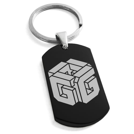 Stainless Steel Letter G Initial 3D Cube Box Monogram Engraved Engraved Dog Tag Keychain Keyring