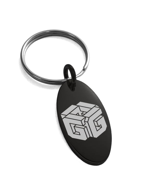 Stainless Steel Letter G Initial 3D Cube Box Monogram Engraved Small Oval Charm Keychain Keyring