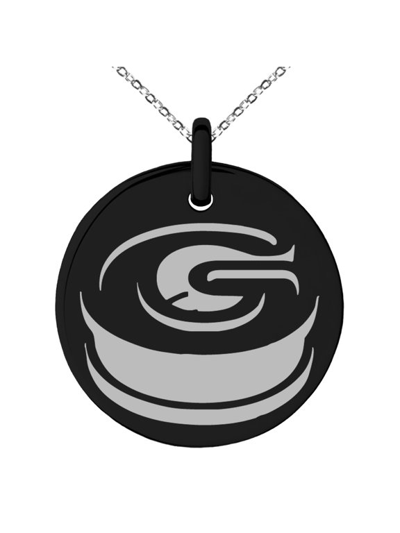 Stainless Steel Letter G Initial 3D Monogram Engraved Small Medallion Circle Charm Pendant Necklace