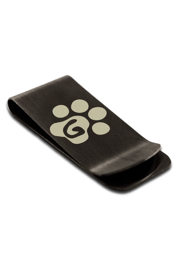 Stainless Steel Letter G Initial Cat Dog Paws Monogram Engraved Engraved Money Clip Credit Card Holder
