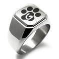 thumbnail image 1 of Tioneer Stainless Steel Letter G Initial Cat Dog Paws Monogram Engraved Engraved Square Flat Top Biker Style Polished Signet Ring, 1 of 1