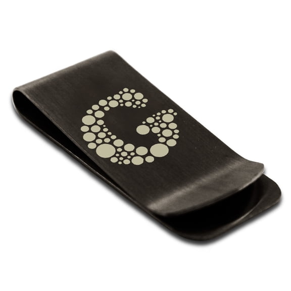 Stainless Steel Letter G Initial Dotted Monogram Engraved Engraved Money Clip Credit Card Holder