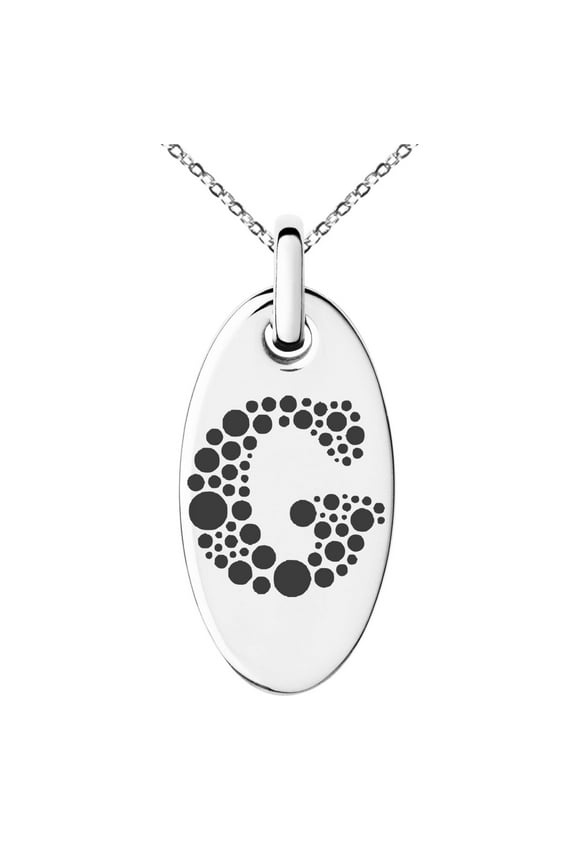 Stainless Steel Letter G Initial Dotted Monogram Engraved Small Oval Charm Pendant Necklace