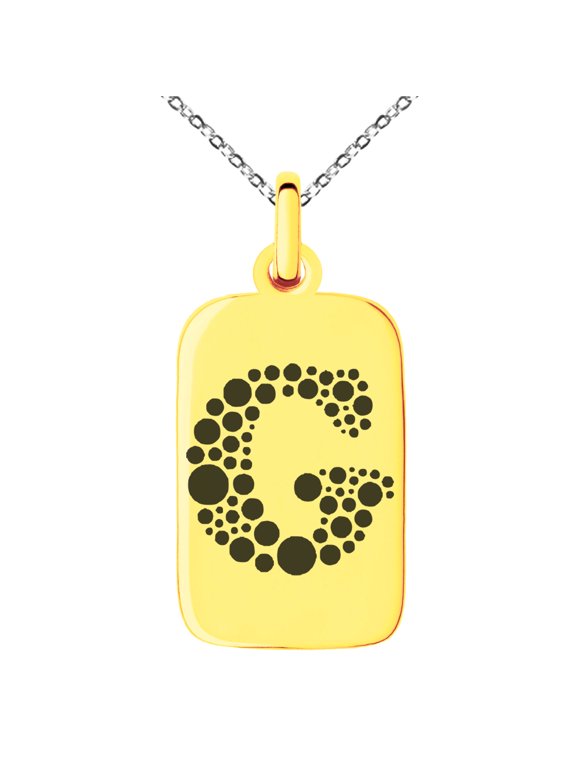 Stainless Steel Letter G Initial Dotted Monogram Engraved Small Rectangle Dog Tag Charm Pendant Necklace