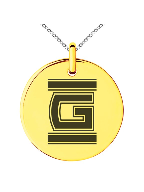 Stainless Steel Letter G Initial Empire Monogram Engraved Small Medallion Circle Charm Pendant Necklace