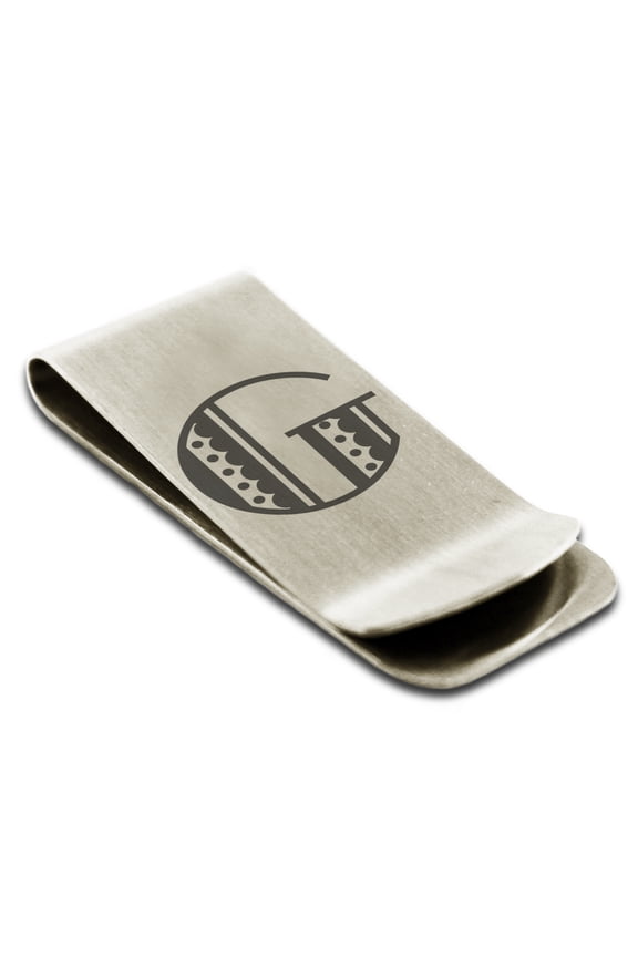 Stainless Steel Letter G Initial Metro Retro Monogram Engraved Engraved Money Clip Credit Card Holder